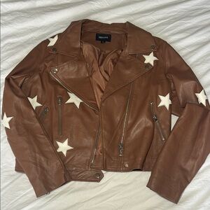 Brown Leather Jacket with White Star Accents